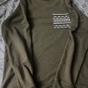 On the Byas Olive Crewneck Sweater with Patterned Pocket